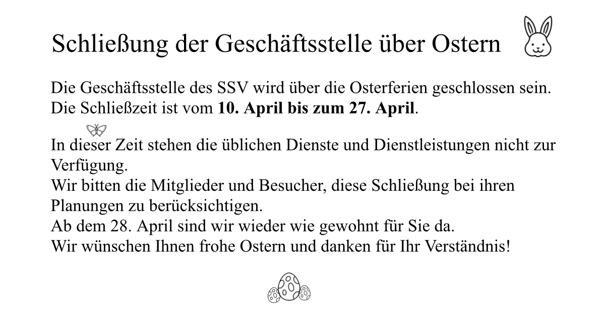 Schließung der Geschäftsstelle über Ostern